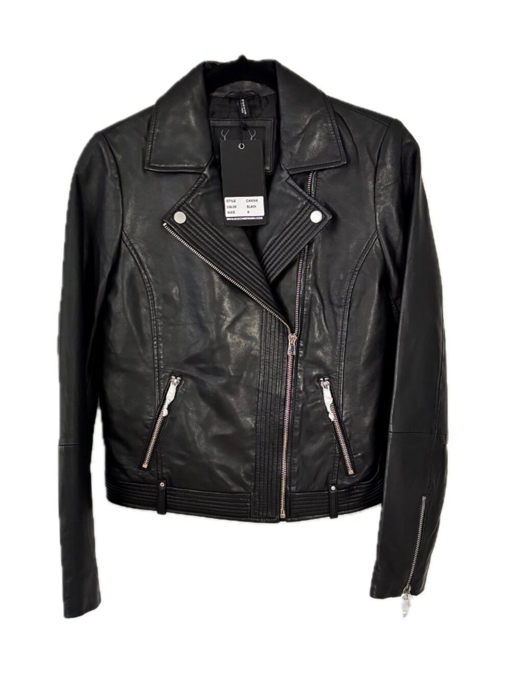 Bod & Christensen Cassie Moto Jacket  Real Leather Coat in Black Women's 6 NEW